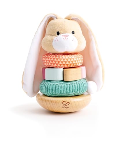 Hape Bunny Stacker|Wooden Stacking Rings|Wobble Learning Tower Developmental Toy, for Babies 10 Months+