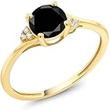10K Yellow Gold Diamond Accent Engagement Ring Set with 6mm 1.10 Ct Round Black Diamond