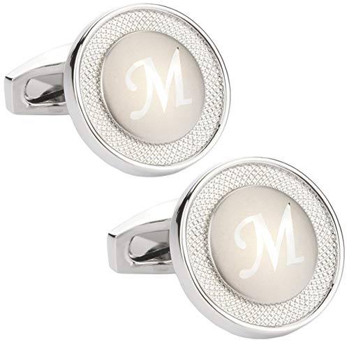 GWD Cufflinks for Men Shirt Premium Quality Personalized Initials Alphabet A-Z Gift Box (Silver M)