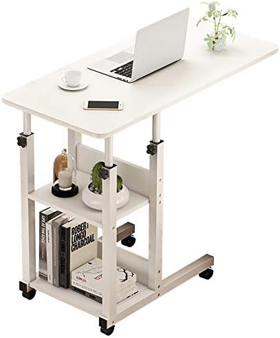 OTENGD Adjustable Height Durable Simple Computer Desk Bed Table, Swivel Wheel Rolling Cart Stand Adjustable Over Bedside Home Desk, for Laptop, Writing, Reading, Eating Breakfast