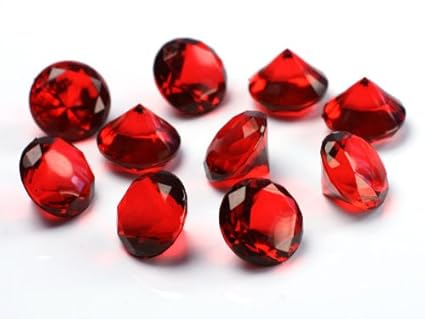 SiDeSo® Dekosteine 50 Stück 20mm 2cm Diamanten Acryl Tischdeko Hochzeit (rot)