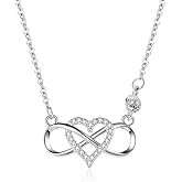 DIAMANTIO Sterling Silver Infinity Heart Necklace – CZ Crystal Accented Love Pendant for Women, Symbol of Eternal Love & Friendship