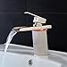 Sprinkle® Stylish Single Handle Nickel Brushed LED Waterfall Bathroom Sink Faucet LED Colors Changing Tap Temperature Control Light