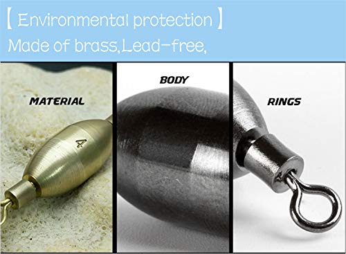 Caija-H Brass Fishing Sinker with Inner Swivel Set for Freshwater/Saltwater - 15 Sizes