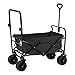 Black Wide Wheel Wagon All-Terrain Folding Collapsible Utility Wagon with Push Bar - Portable Rolling Heavy Duty 150 Lbs Capacity Canvas Fabric Cart Buggy - Beach, Garden, Sporting Events, Park