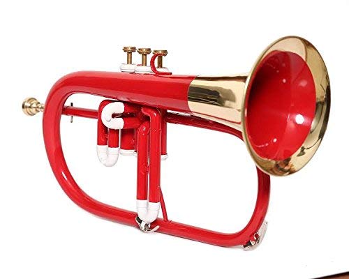STUDENTS FLUGEL HORN 3 VALVE Bb PITCH RED COLORED + BRASS WITH CASE AND MP - Thumbnail 4