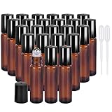 24 Pack,10 ml Amber Glass Roller Bottle Bottles with Removable Stainless Steel Roller Ball.Designed for Essential Oil,Perfume Oils and Mosquito repellent liquid.