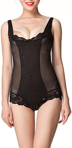 Demon Queen Women's Translucent Ultrathin Mesh Lace Edge One Piece Adjustable Shapewear (14-16, black)