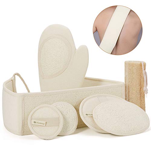 Organic Exfoliating Loofah Bath Sponge Sets, Shower Tool, Loofah Back Scrubber, Organic Exfoliating Body Scrub with Luffa Sponge Gloves, Face Clean Loofah Pads, For Showing, Body Wash, Face Wash, provide excellent exfoliation and cleaning, for Men Women Child ( 7 Pack)