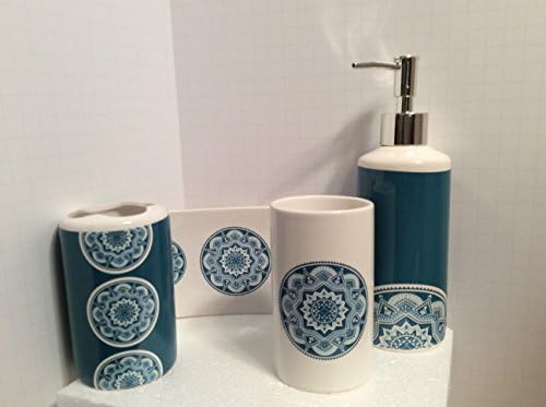 InDecor 4 Piece Turquoise Blue Ceramic Bath Set