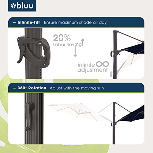 BLUU REDWOOD 11 FT Patio Umbrella Offset Cantilever Outdoor Umbrella Aluminum Market Hanging