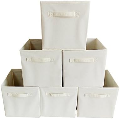 Storage Cubes, Sincelee 6-Pack Dual Handle Foldable Cloth Fabric Storage Basket Cubes Shelves Basket Bins Closet Organizer Containers Storages Drawers (Beige)