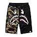 Shark Pattern Camouflage Stitching Shorts Men Drawstring Black Sports Shorts