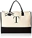Mud Pie Classic Black and White Initial Canvas Tote Bags (T), 100% Cotton, 17