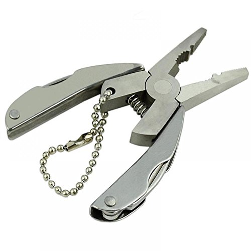TXIN 2 Pack Portable Multi Function Folding Pocket Tools Plier Knife Keychain Mini Stainless Steel Foldaway Keychain Screwdriver with 2 Mini Bags