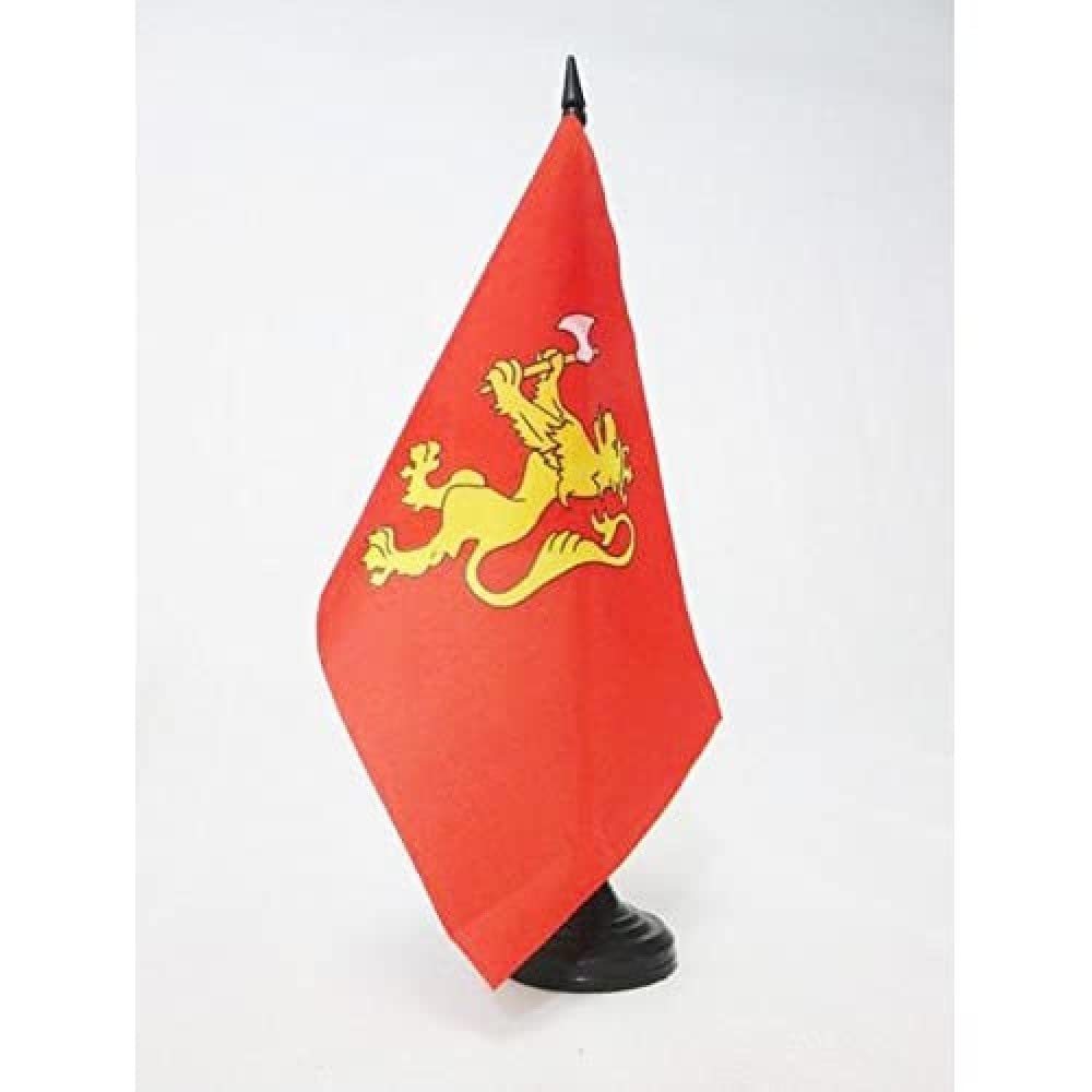 AZ FLAG Royal Standard of Norway Table Flag 5'' x 8'' - Norwegian Kingdom Office Decoration 100% Polyester 21 x 14 cm - Mini Desk Flag with Pole and Black Plastic Base