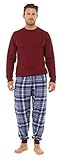 Men's Brushed Flannel Cuffed Checked Pajama Bottoms and Jersey Top