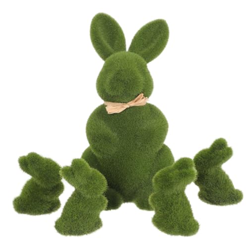 Ciieeo Lot de 5 lapins de Pâques en mousse verte avec motif mousse pour l'intérieur, la table, la maison, la cuisine, les étagères (vert)
