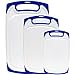 Dutis 3-Piece Dishwasher Safe Plastic Cutting Board Set with Non-Slip Feet and Drip Juice Groove, White with Blue
