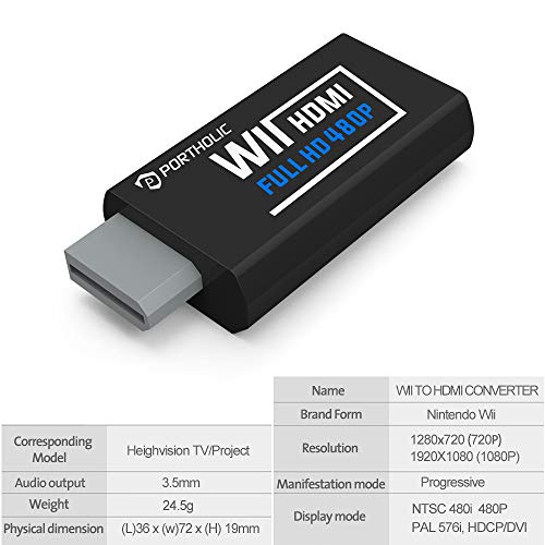 image for Portholic Wii To Hdmi Converter 1080p With 5ft High Speed Hdmi Cable W