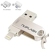 128GB Flash Drive for iPhone Photo Stick Memory Stick USB 3.0 External Storage nuiflash Thumb Drive Compatiable with iPhone/iPad/Mac (128GB-Silver)