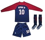 LES TRICOT 2017/2018 Paris Home #10 NEYMAR JR. Football Saint Soccer Kids Long Sleeve Jersey Socks Set Youth Sizes (6-7 YEARS)