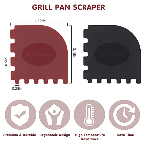 TMEDW Grill Pan Scraper, Cast Iron Scraper with Built-in Magnet and Thumb Rest, Durable Pot Scraper, Pan Scraper Plastic for Cast Iron Skillets, Grill Pan, Griddles and More, Red and Black, 4 Pack