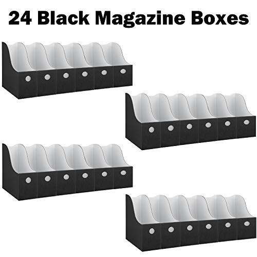 Dunwell Black Magazine File Holders (24 Pack) Sturdy Cardboard