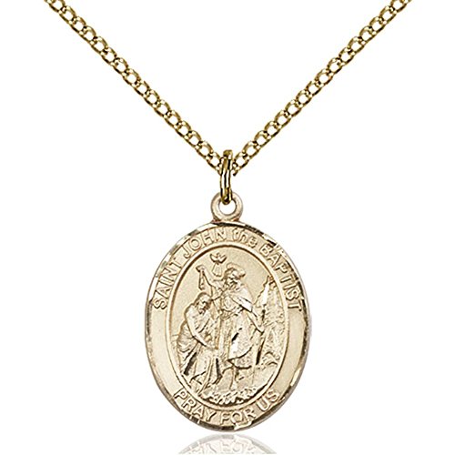 Gold Filled St. John the Baptist Pendant 3/4 x 1/2 inches with Gold Filled Lite Curb Chain