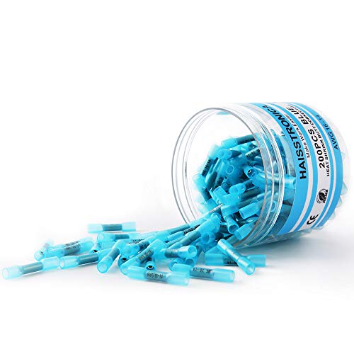 image for Haisstronica 200PCS Blue Heat Shrink Butt Connectors 16-14 Gauge-Insul