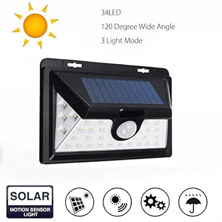 US1984 34 LED Outdoor Motion Sensor Solar Lights Wide Angle Design and Lighting for Wall, Patio, Garden, Landscape, Deck, Shed, Lawn, Strong and Best for Garden, Garage and Gate