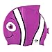 Kids Swim Cap, Fun Design [Silicone] Boys Swim Hats Animal Fish Shaped [Girls Swimming Hats] for Kids (Purple)