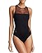 JL Pretty Black Sexy Mesh One Piece Swimsuit Female Swimming Suits for Women L