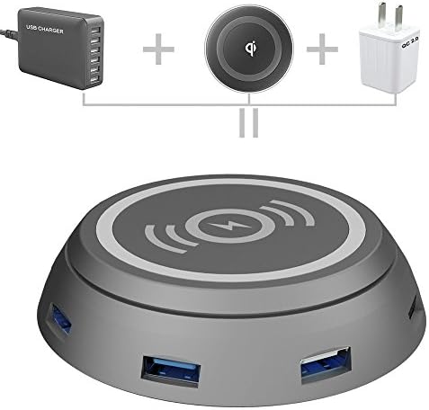 Qi Wireless Charging Pad Multi Port Charge Anti-Slip Rubber USB Desktop Charger Stand Smart Charging Station for Samsung Note8, iPhone 8 Plus, iPhone X, Galaxy S6 S8