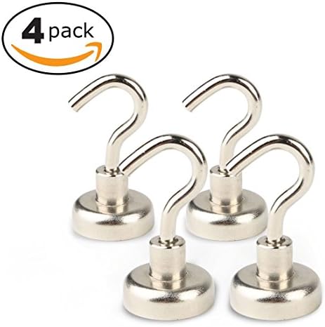 Magnetic Hooks, Babite 40 LB Strong Heavy Duty Neodymium Hanging Mighty Magnets Hooks D25 / 4 Pieces, Multi-purpose Indoor Outdoor Refrigerator Kitchen Bathroom Bedroom Garage Lockers Office