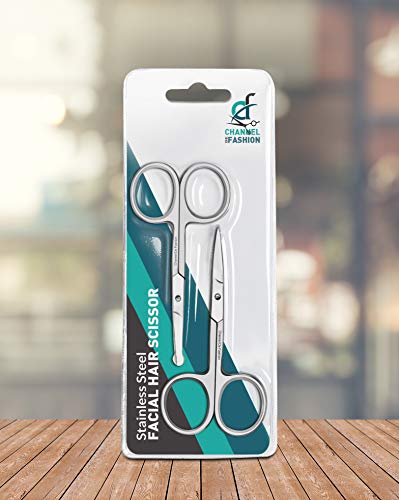 Premium Quality Multipurpose Facial Hair Scissor For Men - Mustache, Stainless Steel Pedicure Nail Scissor, Nose Hair And Beard Trimming Scissor, Eyebrows, Eyelashes And Ear hair Scissor (Pack Of 2)