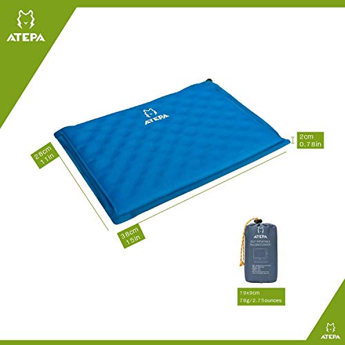ATEPA Self-inflating Stadium Seat Cushion, Outdoor Portable Inflatable Seat PadÂ with Carrying Bag, for Hard Bench, Sports, Camping, Air Plane Ride, Traveling,2.75 oz, Blue