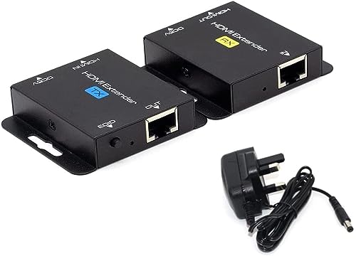 KUYIA HDMI over Ethernet Extension Cable with POC (TX Power Only Required) 1080P@60Hz HDMI to RJ45 Converter Supports EDID for Cat5e/Cat6/Cat7 with 5V Power Supply