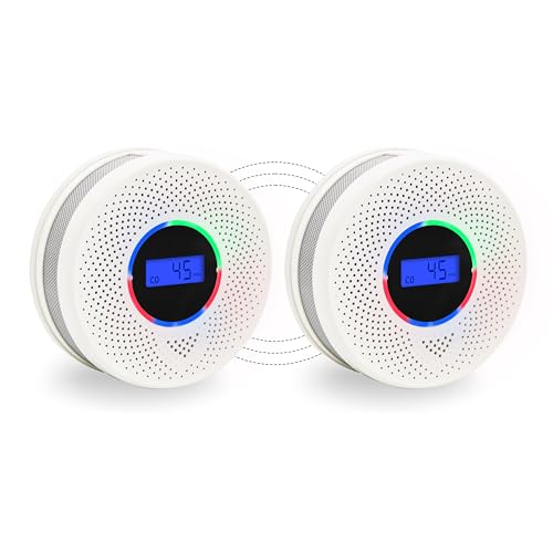 Upgraded Interlinked Smoke and CO Detector Battery Powered&10-Year Battery Wireless Interconnected Smoke and CO Alarm, Home Fire & CO Safety Protection (Include Battery)(2Pack)