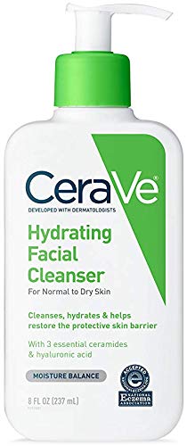 CeraVe Hydrating Facial Cleanser - For Dry To Normal Skin - Net Wt. 8 FL OZ (237 mL) Per Bottle - Pack of 3 Bottles