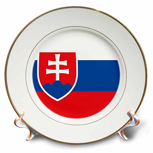 3dRose cp_158429_1 Flag of Slovakia Slovak White Blue Red Stripes Shield Coat of Arms Double Cross Eastern Europe Porcelain Plate, 8-Inch