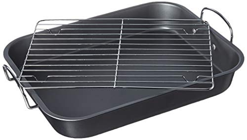 LE REGALO HW1223 Roasting Pan Set with Rack, Moderate, Black - Thumbnail 3