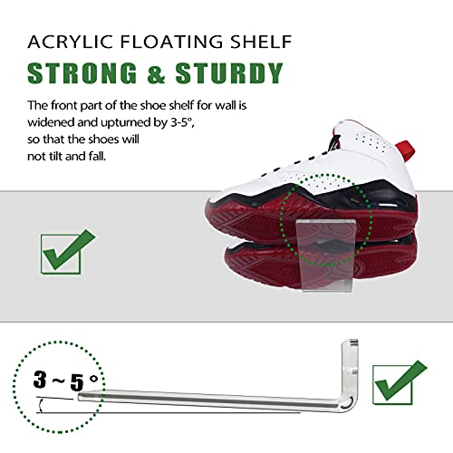 SIPRDE Floating Shoe Display Shelves for Wall Mount Set of 6 Clear Acrylic Floating Shelves