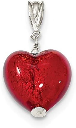 Sterling Silver Gold &amp; Ruby Murano 12mm Glass Heart Pendant