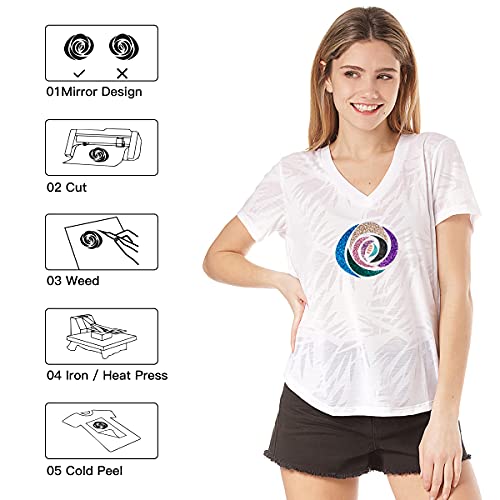 HTVRONT Red Glitter HTV Heat Transfer Vinyl Rolls 10" x 8ft Red