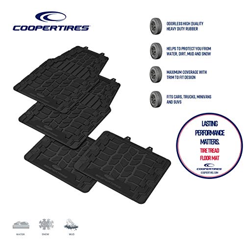 Cooper Tires Discoverer AT3ᵀᴹ All Weather Rubber Floor Mat, 4-Piece, Ridge Border Design, Trim-To-Fit, Heavy Duty, Waterproof, Fit For Most Cars, Trucks, SUVs and Vans (Black)