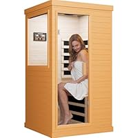 OUTEXER Far Infrared Sauna Home Sauna Spa Room Canadian Hemlock Wood 1200W Indoor Saunas Low EMF 110V with Control Panel and Tempered Glass Door, Room: 35.2 * 27.6 * 61.6Inch
