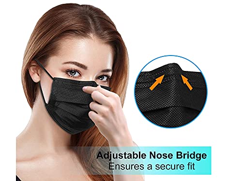 4ply Black Disposable Face Mask- Black Face Mask with Activated Carbon Disposable Face Masks Black Masks Breathable Masks for Women, Men and Kids and Office Supplies (4ply) (Black 50pcs)