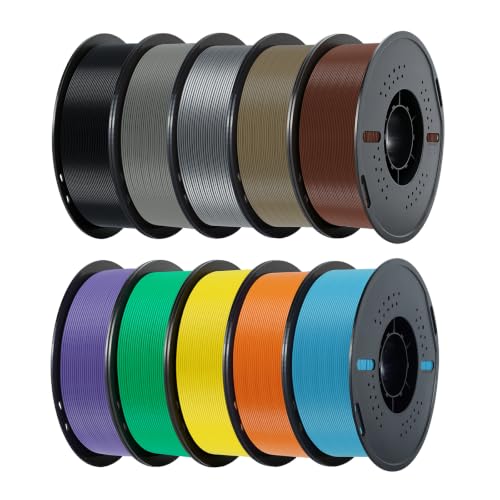 Kingroon PLA Filament 1.75mm, PLA 3D Drucker Filament Maßgenauigkeit ±0,02mm, 10KG Spule (22 LBS), Schwarz, Braun, Grau, Gelb, Grün, Lila, Silber, Him