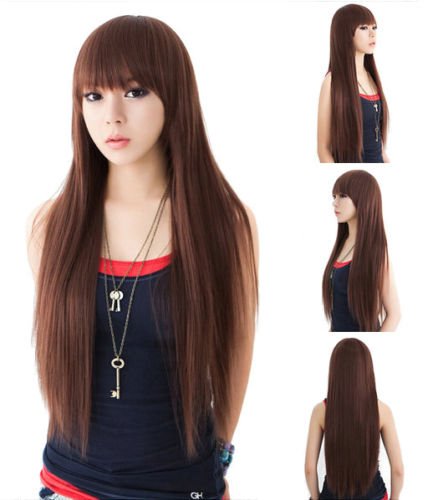 MONOTELE Women's Fashion Premium Quality Full Length Long Straight Wavy Hair Anime Cosplay / Party Wigs